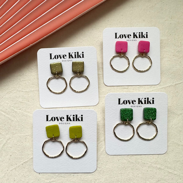 Gold Hoop Brass Dangles Earrings/ Pick One
