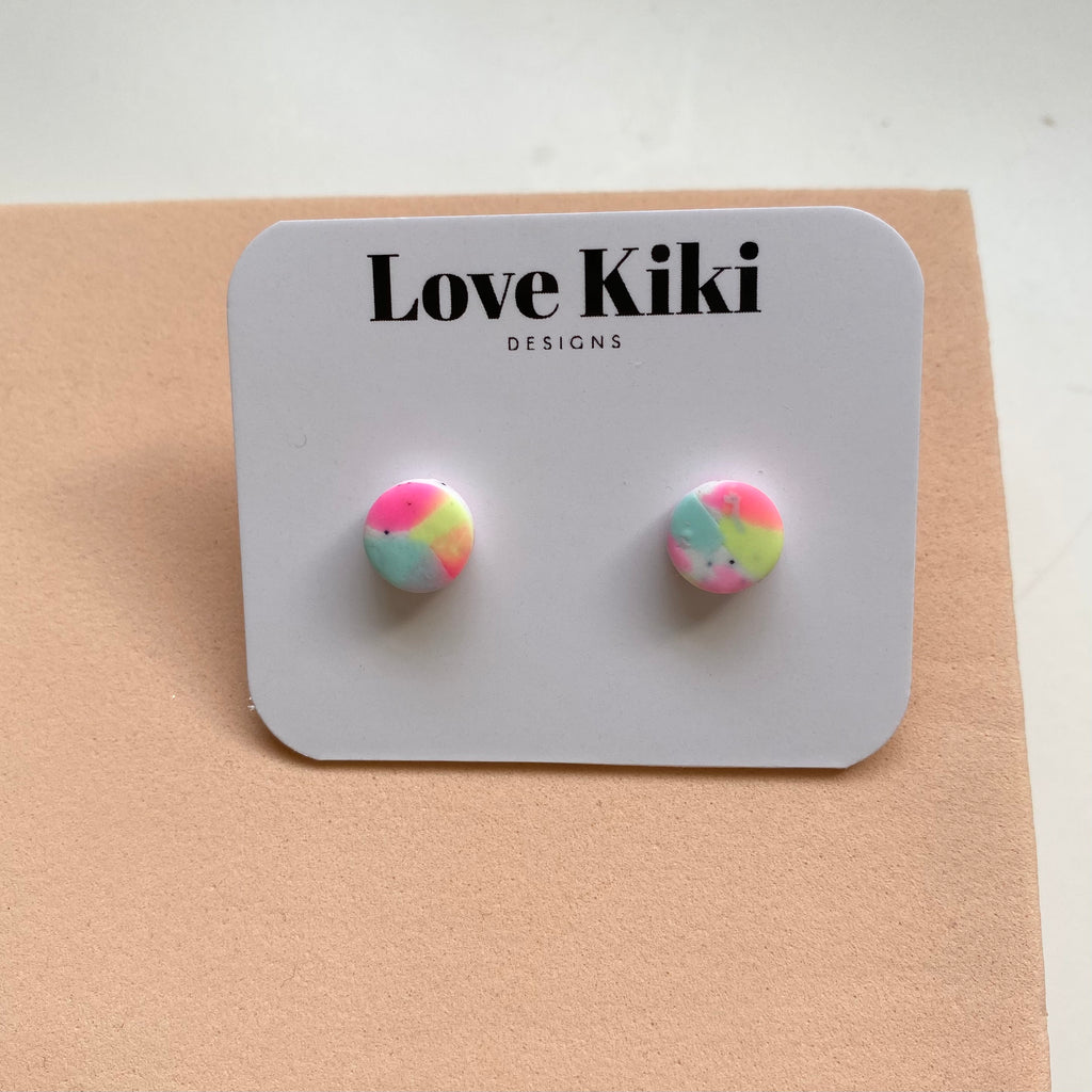 Neon Yellow and Pink Clay Studs Earrings