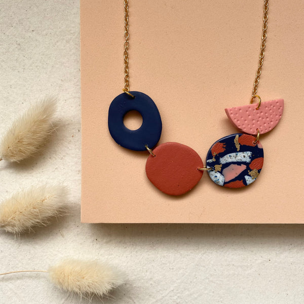 Terracotta and Navy Statement Necklace