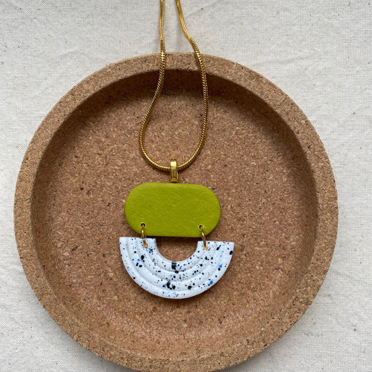Art Deco Style Pendant Necklace / Lime Green