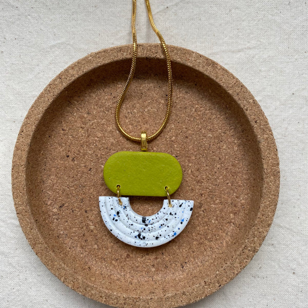 Art Deco Style Pendant Necklace / Lime Green