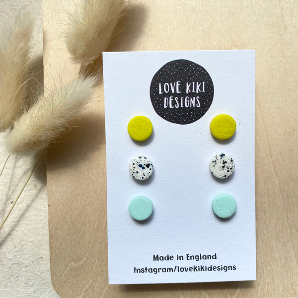 Stud Pack Earrings/ Set of Three/ Lime and Mint