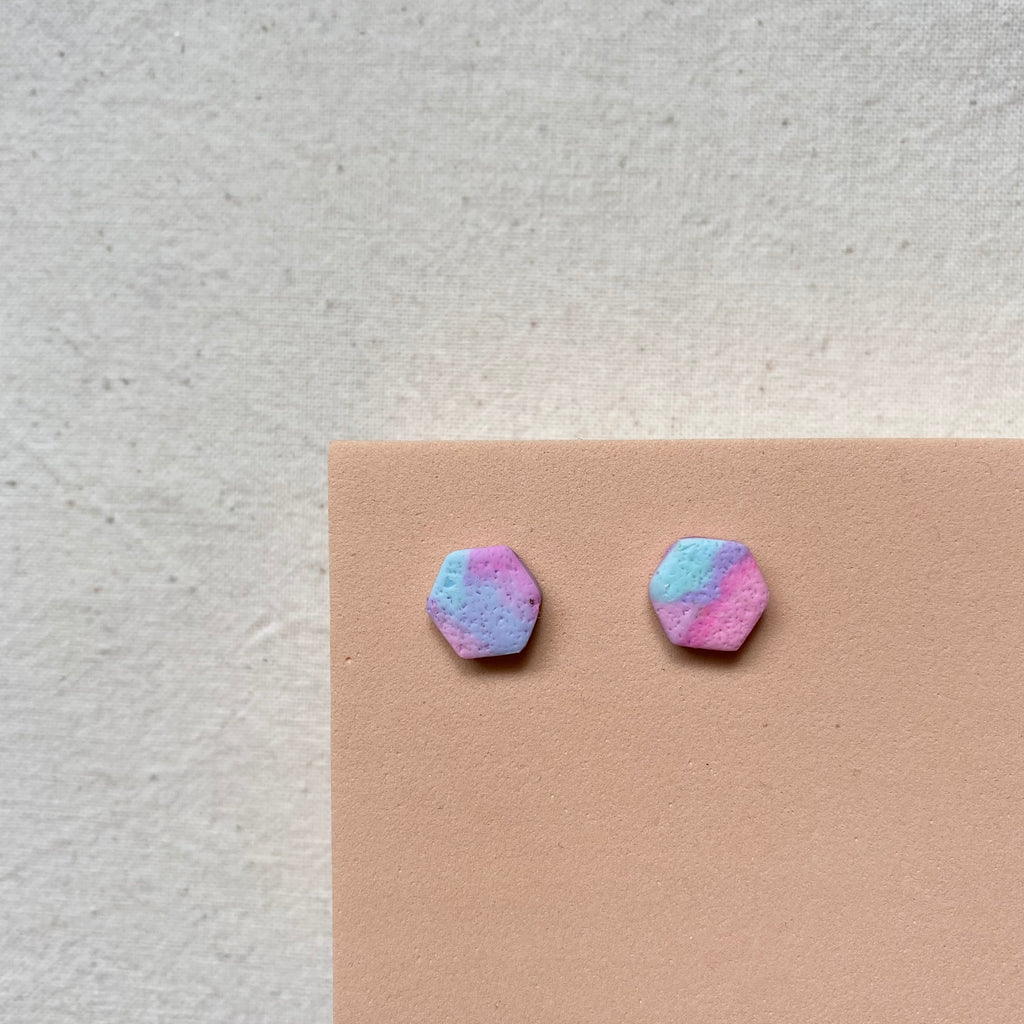 Pink and Mint Green Clay Hexagon Studs Earrings