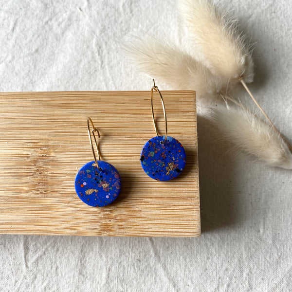 Blue Paint Speckles Design Hoop Earrings