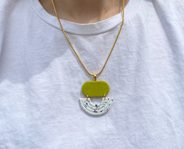 Art Deco Style Pendant Necklace / Lime Green