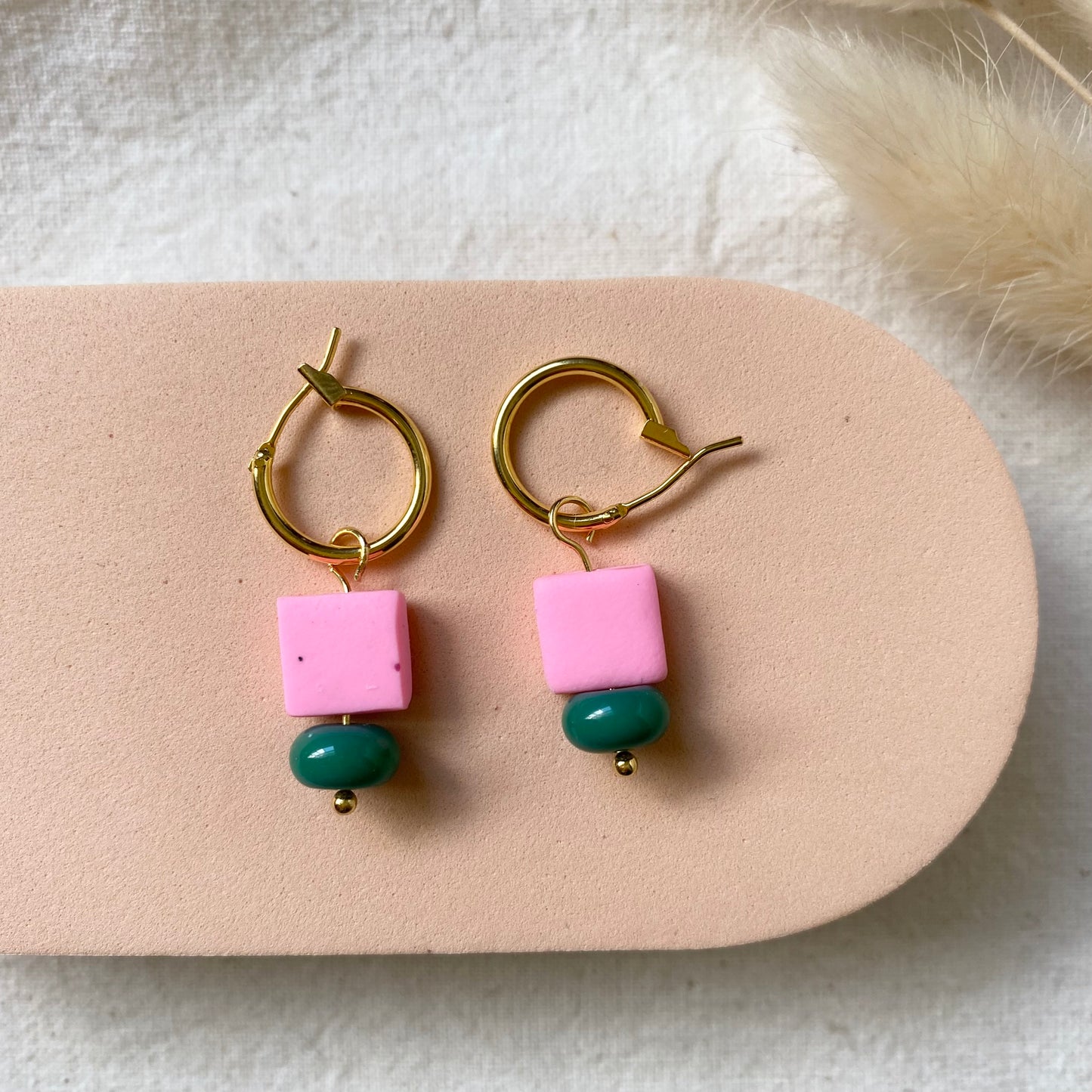 Clay and Bead Chunky Hoop Earrings