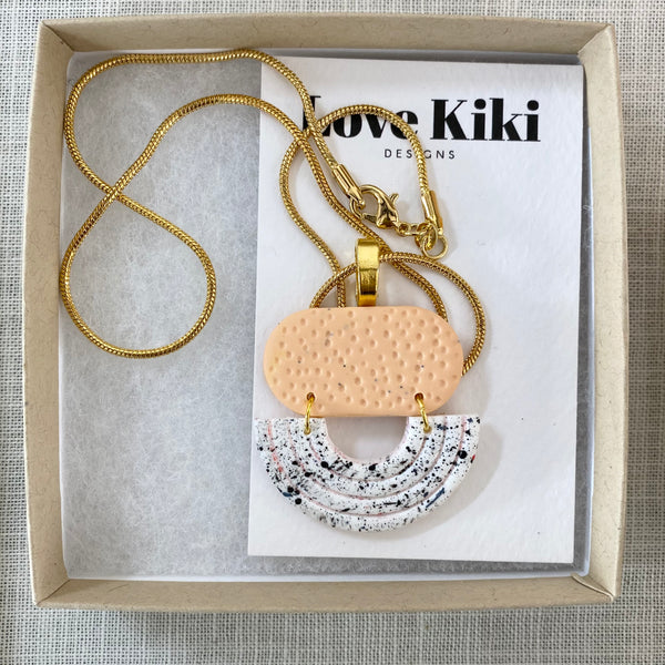 Art Deco Style Pendant Necklace / Peach