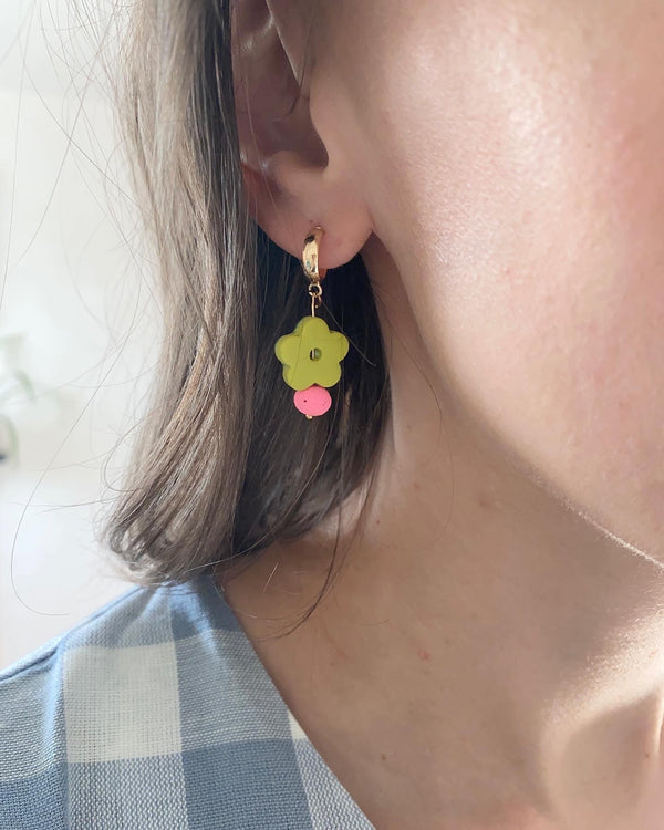 Small Floral Huggies Hoop Earrings