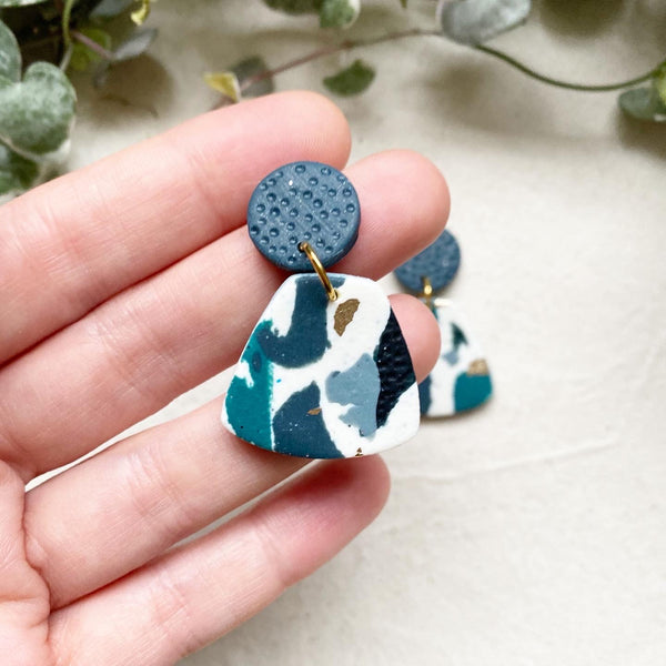 Dark Teal Terrazzo Design Dangle Earrings