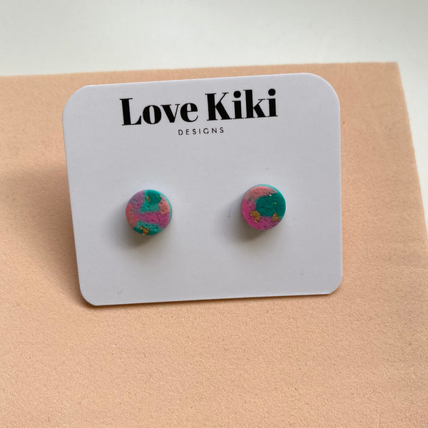 Green and Pink Clay Studs Earrings