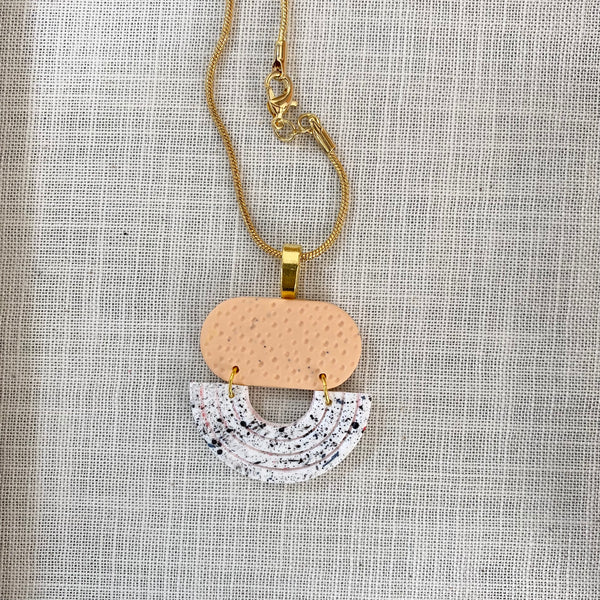 Art Deco Style Pendant Necklace / Peach