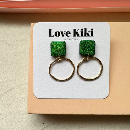 Gold Hoop Brass Dangles Earrings/ Pick One