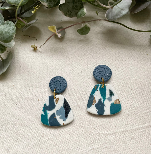 Dark Teal Terrazzo Design Dangle Earrings