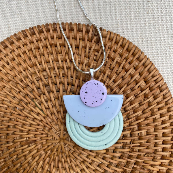 Geometric Pendant Necklace / Lime and Mint