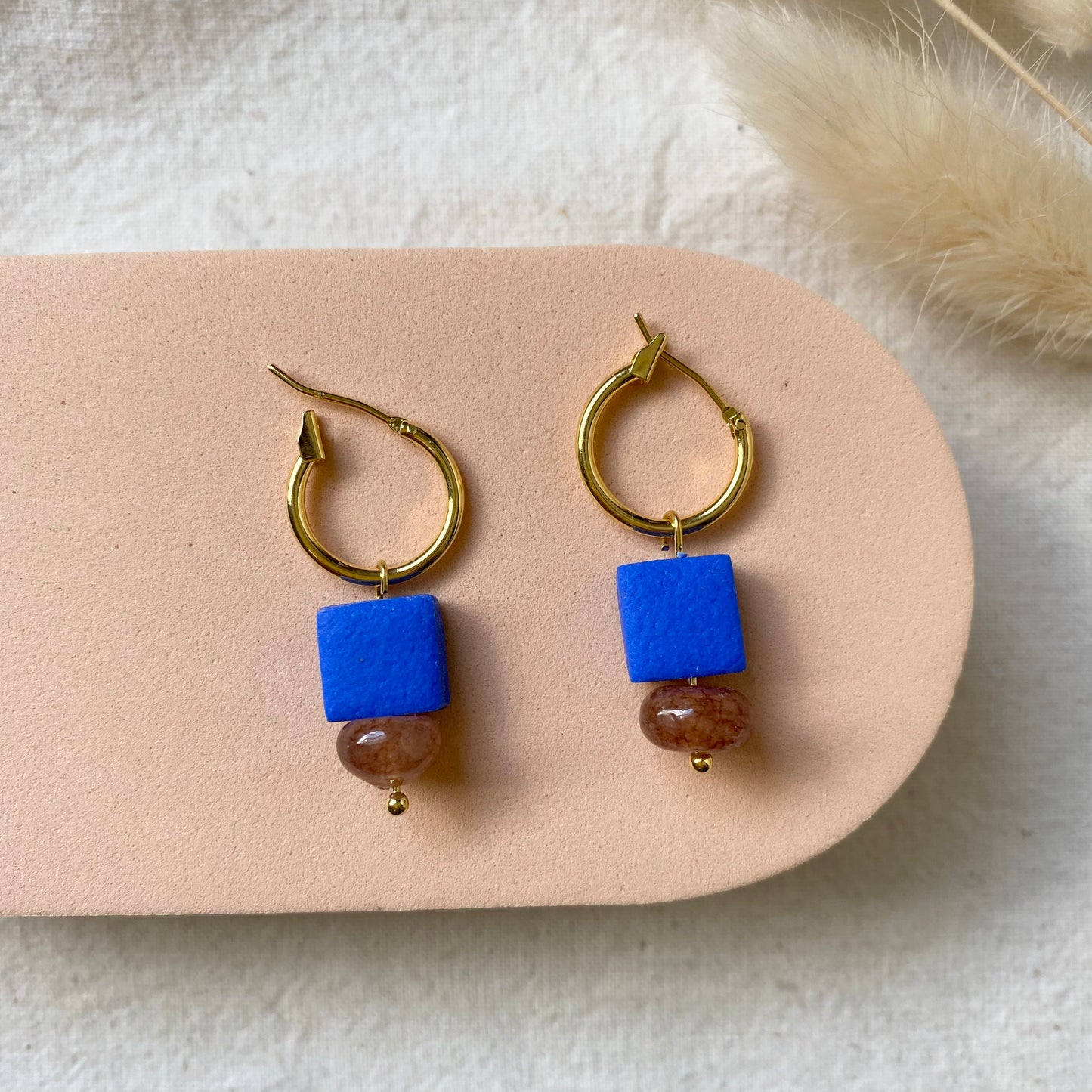 Clay and Bead Chunky Hoop Earrings