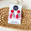 Abstract Design Dangle Earrings/ Pink and Red