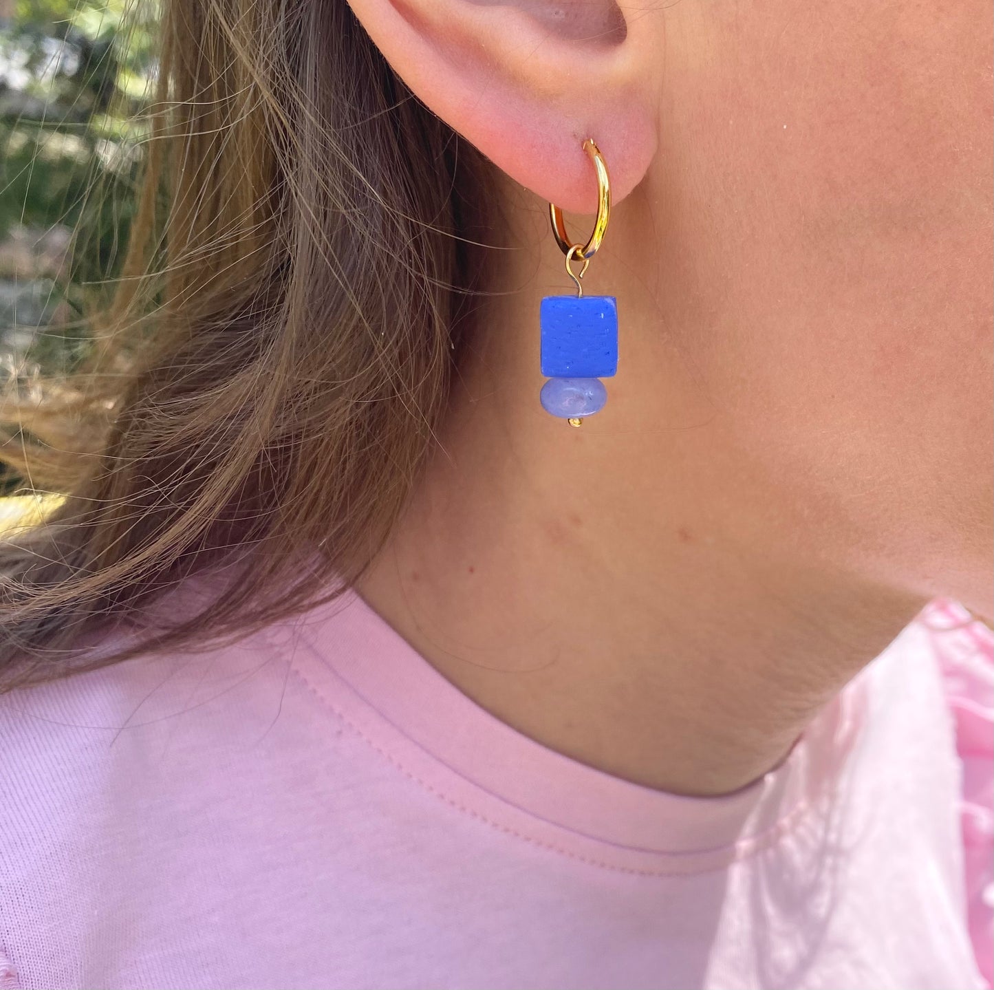 Clay and Bead Chunky Hoop Earrings