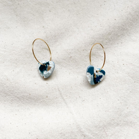 Dark Teal Terrazzo Heart Design Hoop Earrings