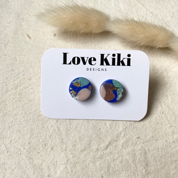 Round Clay Studs Earrings/ Abstract Design